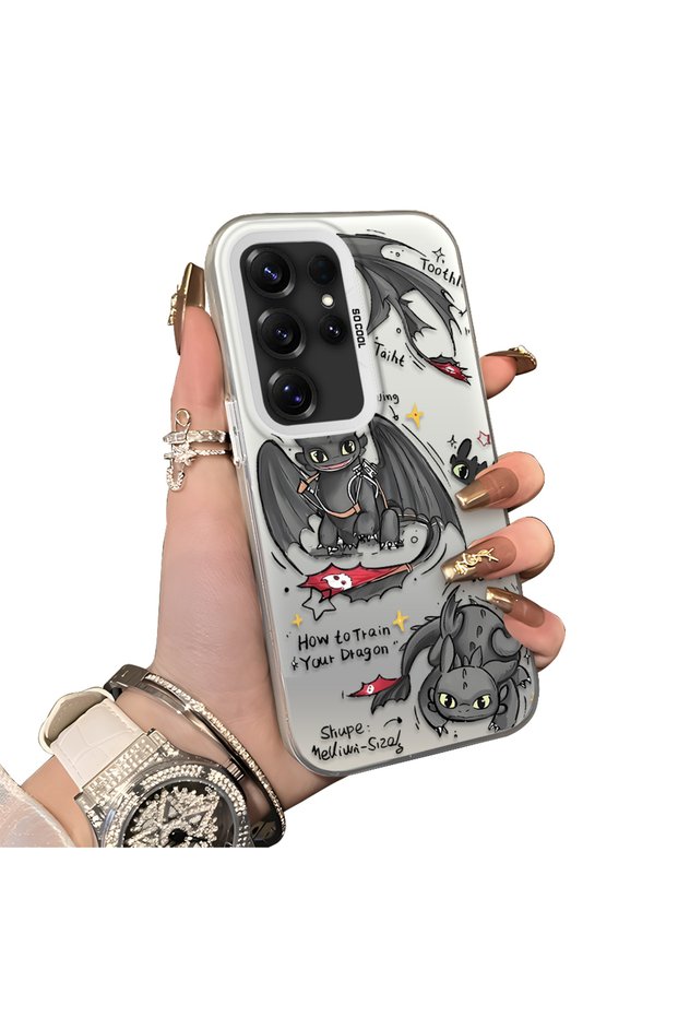 Samsung Galaxy S25 Ultra Compatible Hard Acrylic Back Silicone Edge Lens Protection Case Dragon
