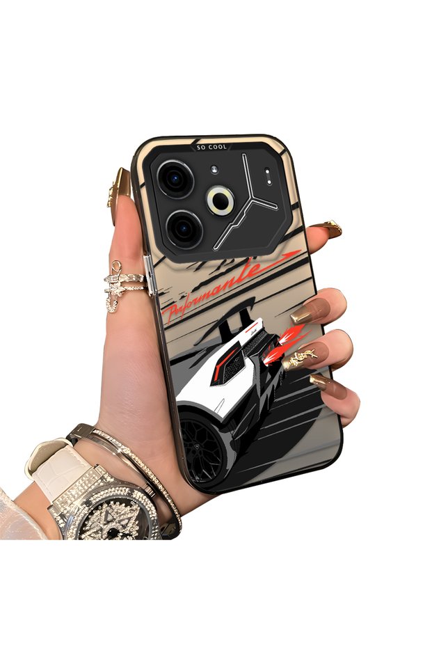 For Tecno Pova 6/Pova 6 Pro 5g Compatible Stylish Racing Car Pattern Acrylic Back Panel Silicone Edge Shock-Absorbing Case