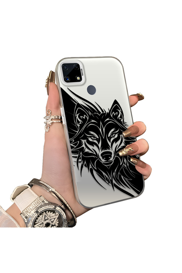 Realme C15/C25/C25S Compatible Hard Acrylic Back Silicone Edge Lens Protection Case Wolf