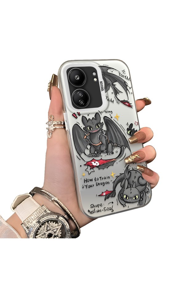 Xiaomi Poco C65 Compatible Hard Acrylic Back Silicone Edge Lens Protection Case Dragon