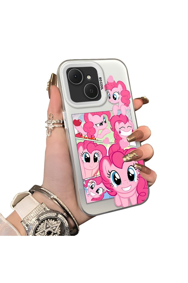 Tecno Spark 40C Compatible Pinkie Pie Multiple Face Expression Printed Hard Acrylic Back Soft Silicone Frame Case