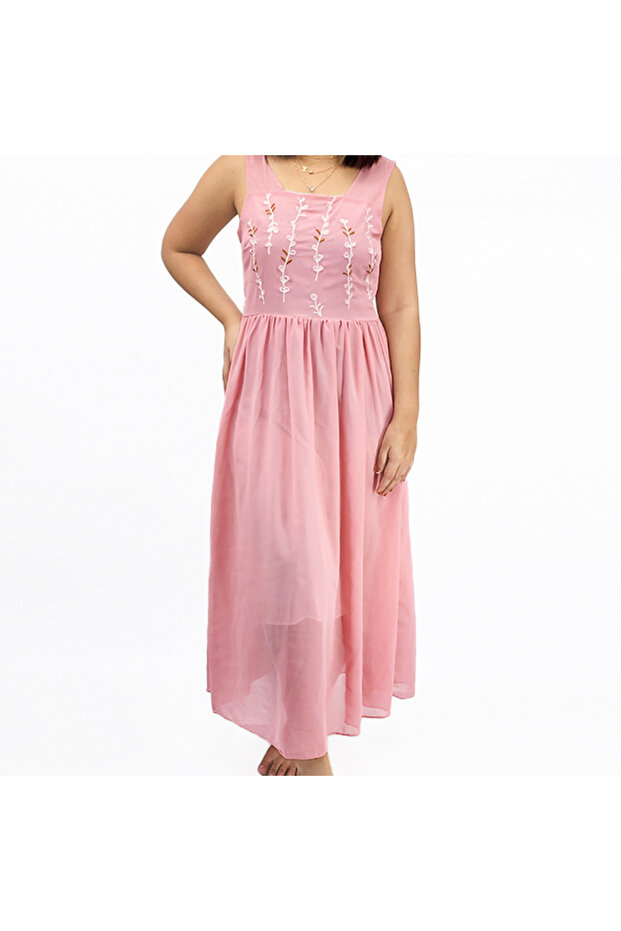 Women's Pink Floral Sleeveless Maxi Dress