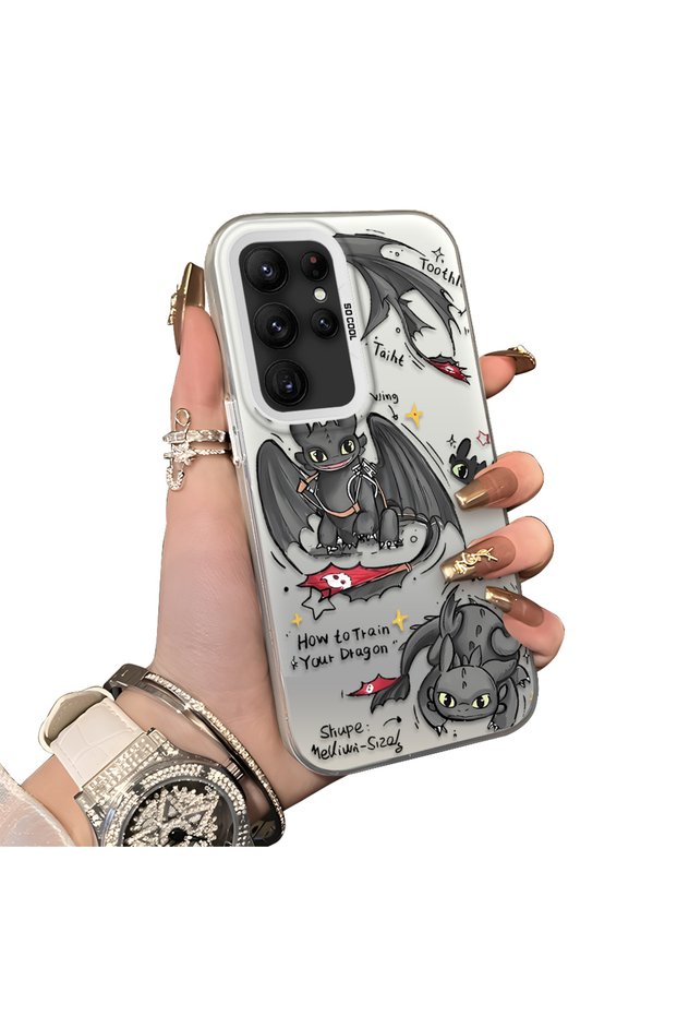 Samsung Galaxy S22 Ultra Compatible Hard Acrylic Back Silicone Edge Lens Protection Case Dragon