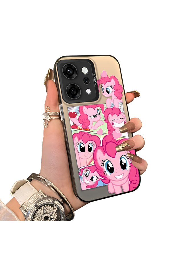 Oppo Reno14 Pro Compatible Pinkie Pie Multiple Facial Expression Printed Hard Acrylic Back Soft Silicone Frame Case