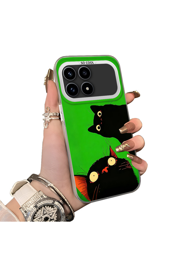 Xiaomi Poco F8 Pro 5g Compatible Hard Acrylic Back Silicone Edge Lens Protection Case Cat