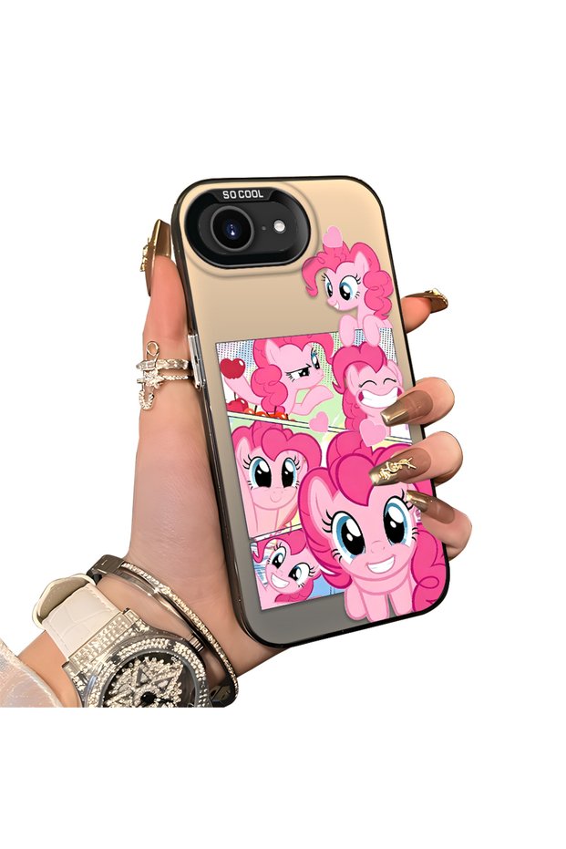 iPhone 16E Compatible Pinkie Pie Multiple Face Expression Printed Hard Acrylic Back Soft Silicone Frame Case