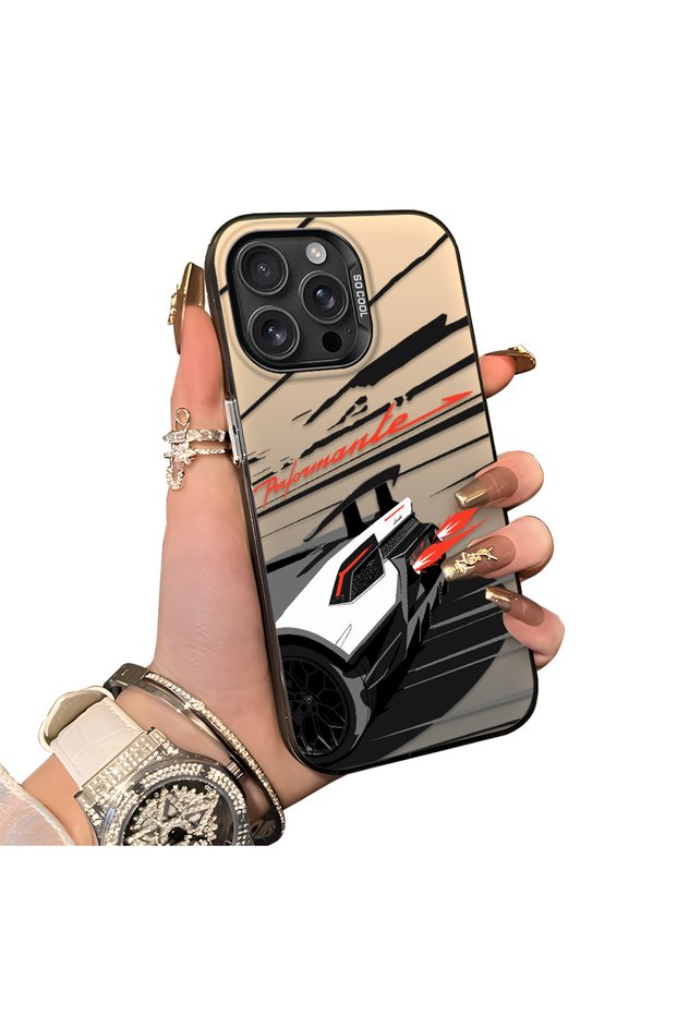 iPhone 16 Pro Compatible Stylish Racing Car Pattern Acrylic Back Panel Silicone Edge Shock Absorbing Case