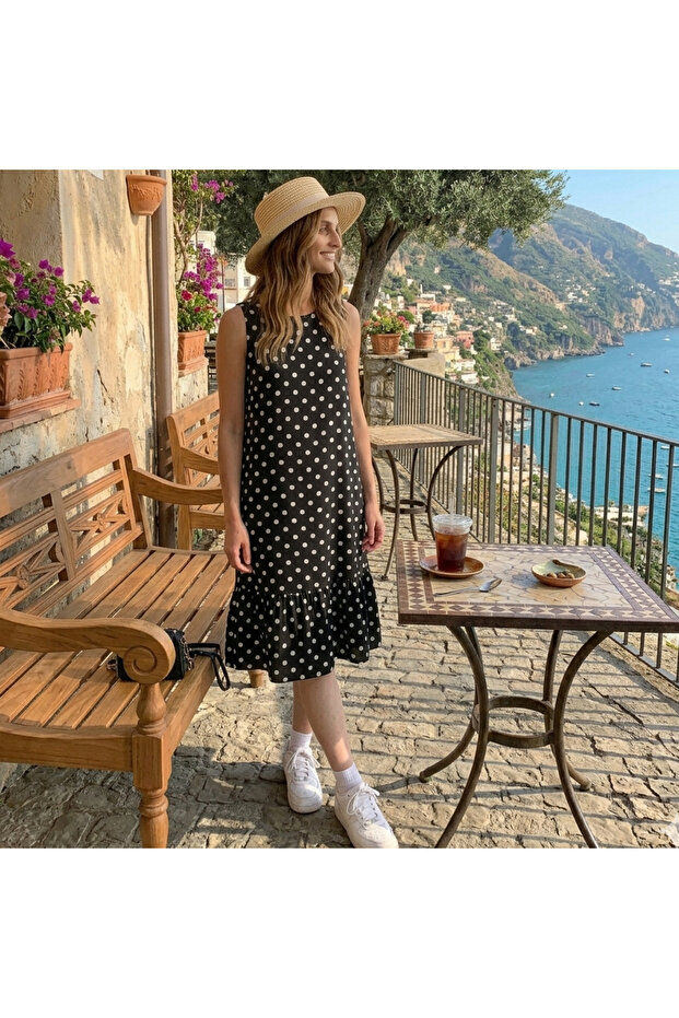 Women's Black Polka dot Sleeveless Dress