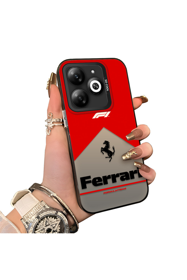 Tecno Spark Go 2024(Bg6) Compatible Stylish Racing Car Pattern Acrylic Back Panel Silicone Edge Shock Absorbing Case