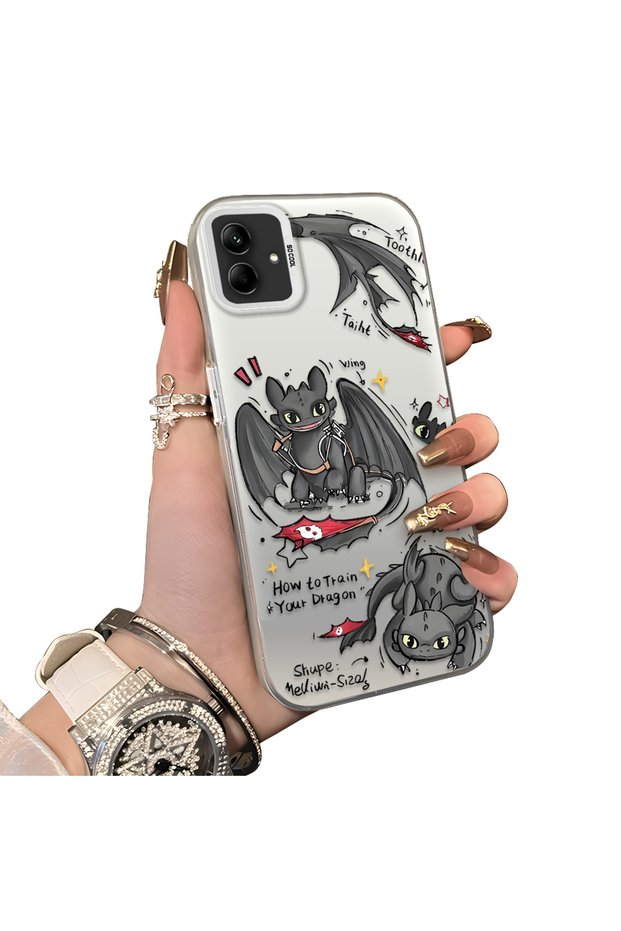 Samsung Galaxy A03/A04E/A04 Compatible Hard Acrylic Back Silicone Edge Lens Protection Case Dragon