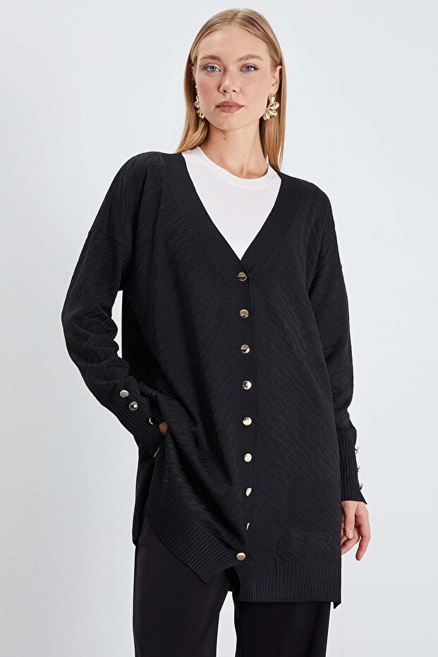 Jacquard V-Neck Buttoned Cardigan