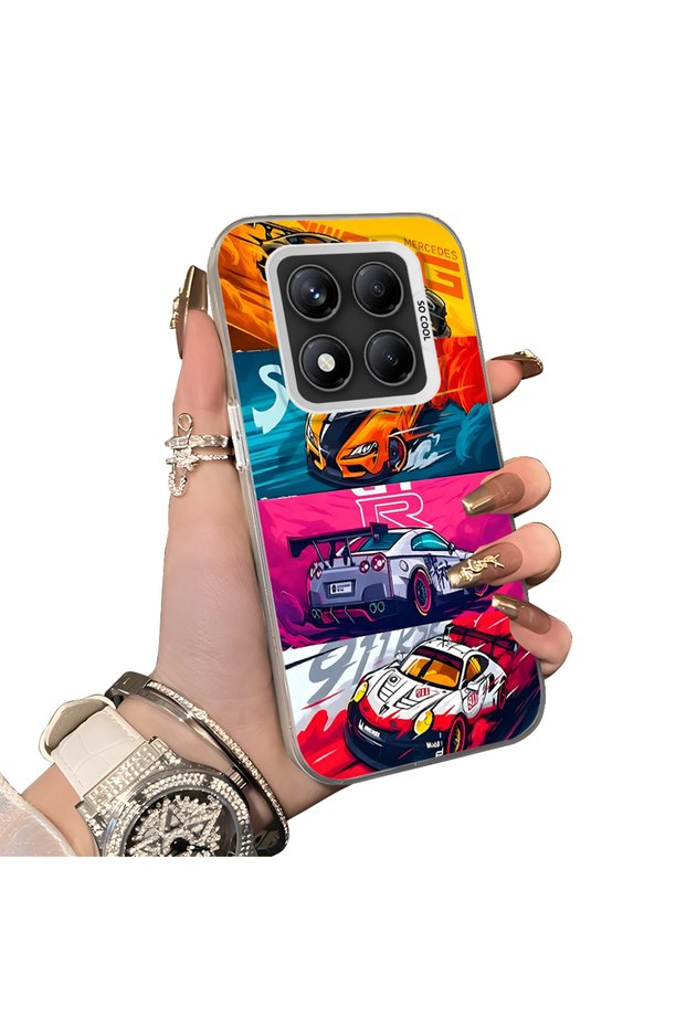 Xiaomi Redmi Note 14 Pro 4G/5G Gtr Racing Car Themed Stylish Case Hard Acrylic Back Soft Silicone Edge Shockproof Case