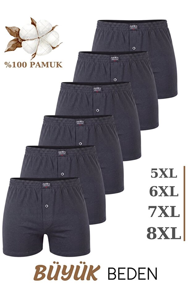 6 Pack Men's Wide Fit Large Size Boxer Oversized Underwear 100% Cotton