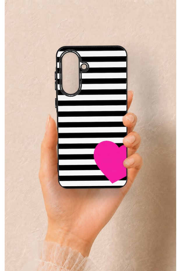 Samsung A56 Compatible Striped Heart Pattern Silicone Case