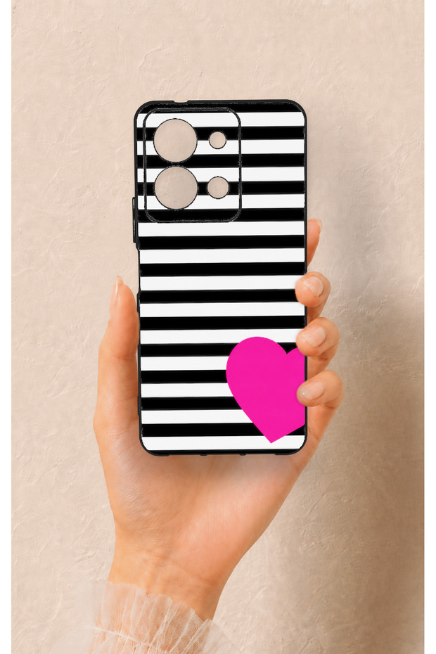 Vivo Y36 Compatible Striped Heart Pattern Silicone Case