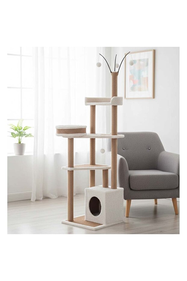 Multi-level cat tree with hideaway and perches, size: height 163 cm