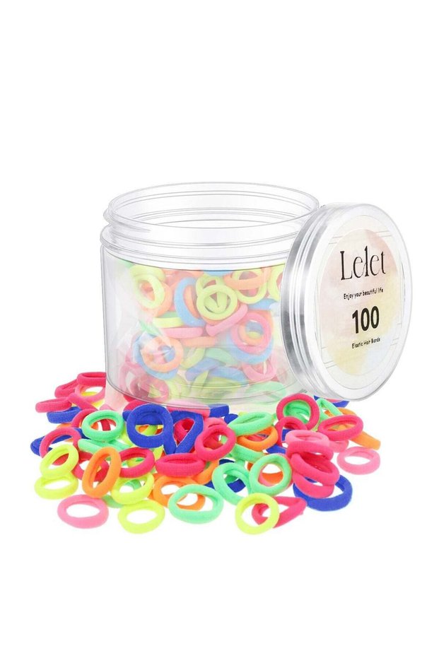 100pcs Small Hair Ties Band for Thick and Curly Hair Ponytail Holders Soft & Seamless Baby Hair Ties, Hair Elastic Band for Women or Baby Girls With Box- Neon