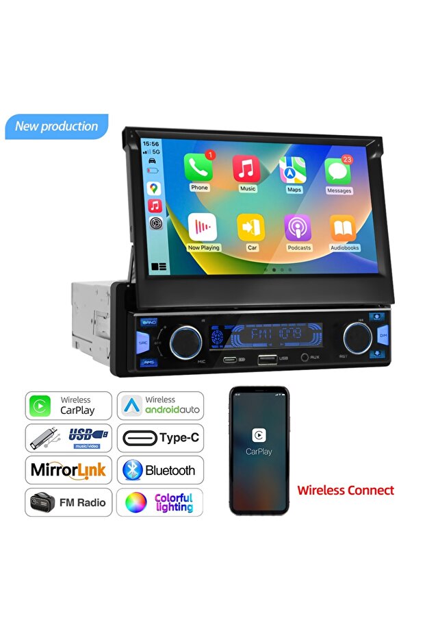MP5 Radio-New 1DIN 7Inch MP5 Car Radio Player FM AM RDS Automatic Retractable IPS Touch Screen Wirel