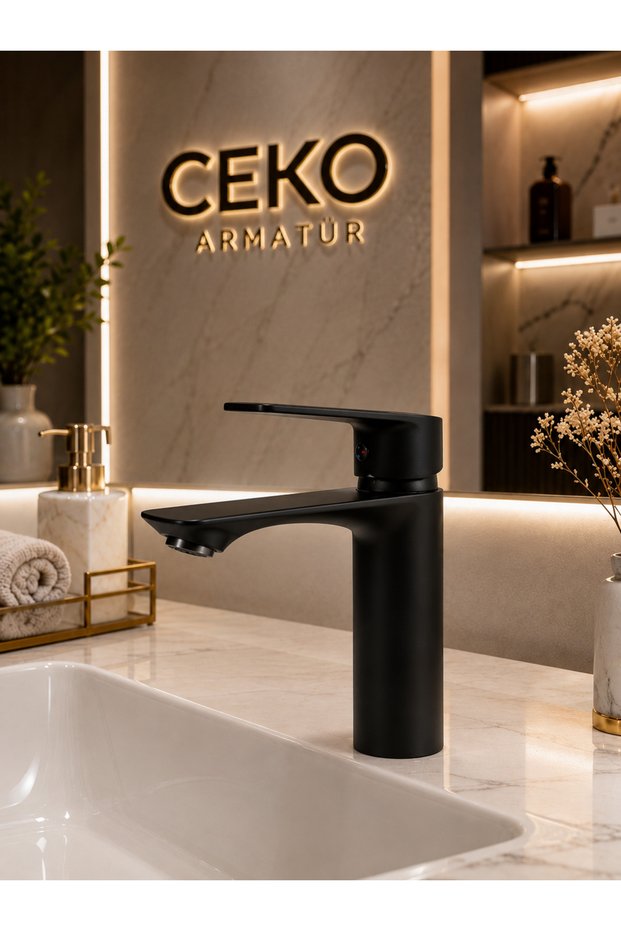 Black Fixed Sink Faucet – Modern Design, Hot and Cold Indicator, Single Control