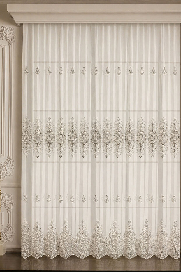 Grek Kordone Aplik 15796 Brode Special Size Tulle Curtain 220X270 Without Pleats