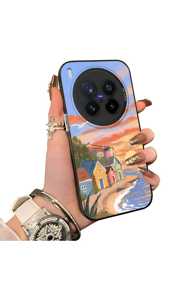 Vivo X300 Pro Compatible Sunset Beach Scenery Printed Acrylic Back Silicone Edge Phone Case