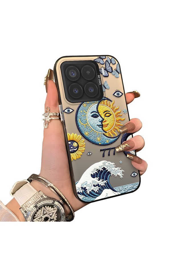 Xiaomi Mi 15 5g Compatible Sun-Moon Eye and Wave Butterfly Pattern Acrylic Back Silicone Edge Phone Case