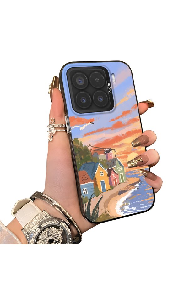 Xiaomi Mi 15 5g Compatible Sunset Seaside Scenery Printed Acrylic Back Silicone Edge Phone Case