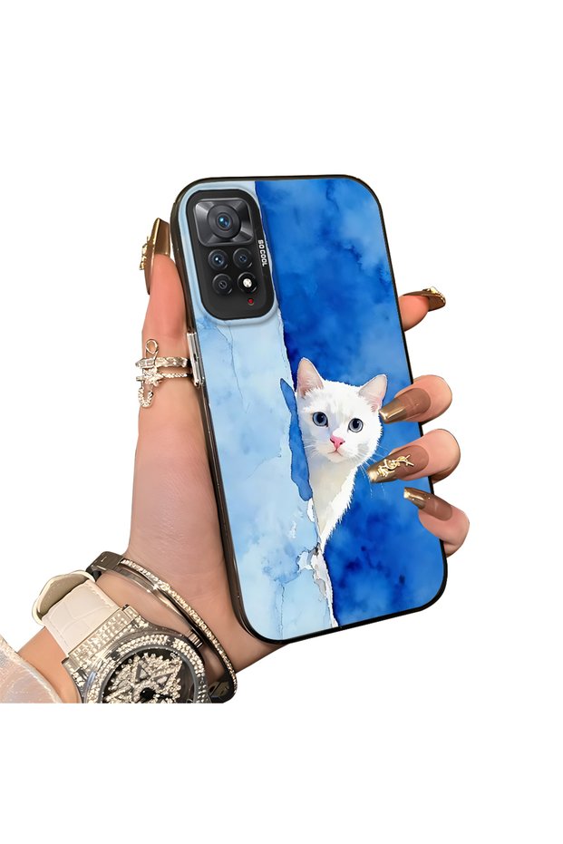 Cute White Cat Pattern Acrylic Back Silicone Edge Phone Case for Xiaomi Redmi Note 12 Pro 4g Compatible
