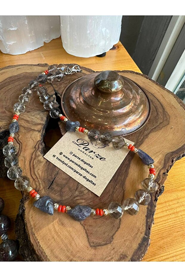 Smoky Quartz & Coral & Tanzanite Design Necklace