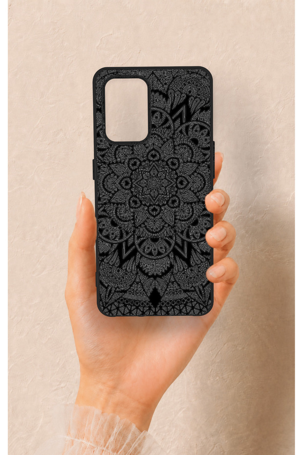 Oppo-A74 Compatible Black and White Mandala Patterned Silicone Case