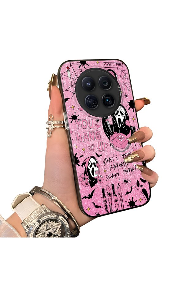 Tecno Camon 40 Premier Compatible Pink Horror Movie Mask Patterned Acrylic Back Silicone Edge Phone Case