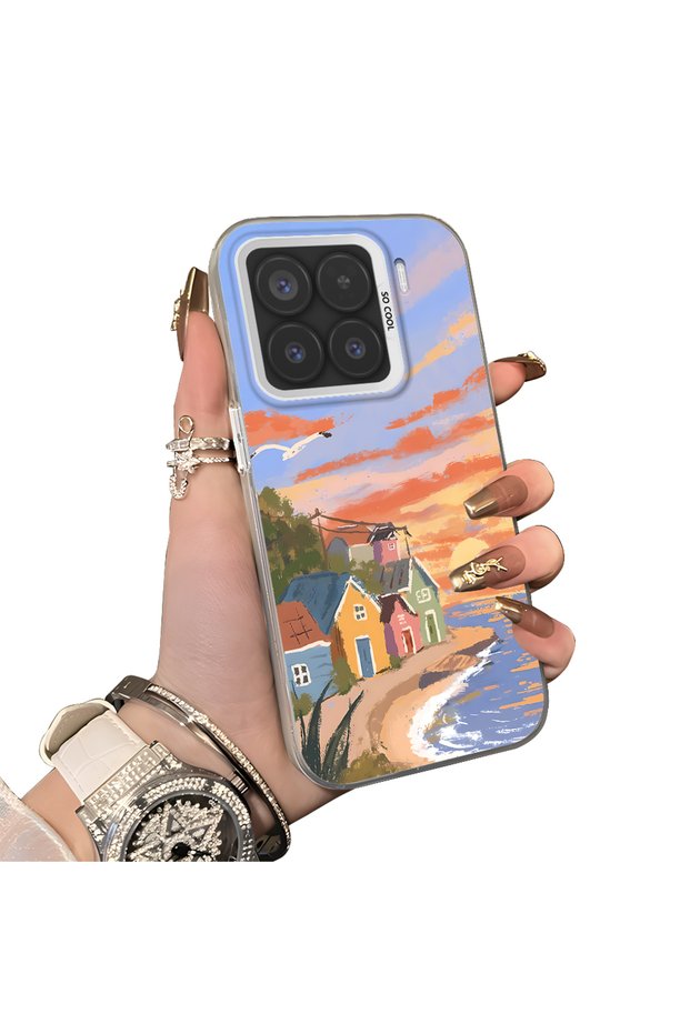Xiaomi Mi 15 5g Compatible Sunset Seaside Scenery Printed Acrylic Back Silicone Edge Phone Case