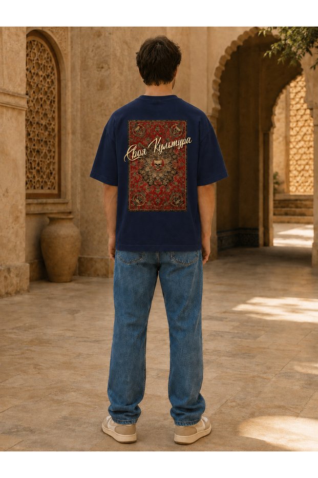 Men's Cotton Oversize Ethnic Pattern Printed T-Shirt with Back Print, Crew Neck, Short Sleeve, Casual Comfortable Cut T-Shirt