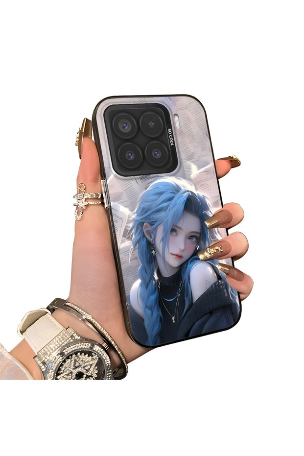 Xiaomi Mi 15 5g Compatible Blue Haired Anime Girl Patterned Acrylic Back Silicone Edge Phone Case