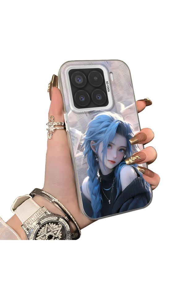 Xiaomi Mi 15 5g Compatible Blue Haired Anime Girl Patterned Acrylic Back Silicone Edge Phone Case