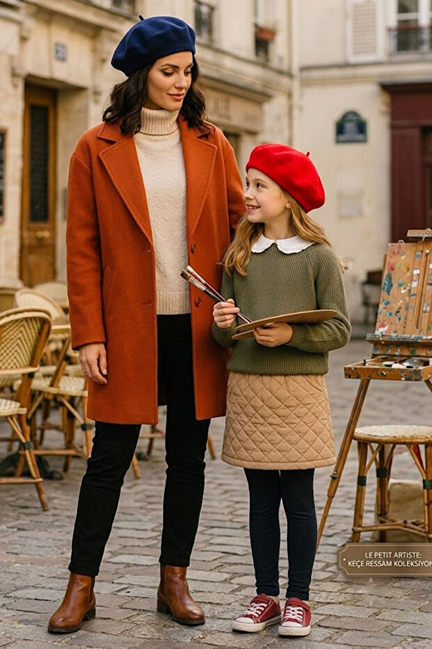 Mother-Daughter Combination 2-Piece French Painter Beret - Stylish Winter Hat / Beret Set