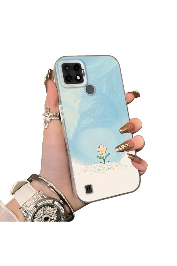 Realme C21 Compatible Cute Little Flower Pattern Acrylic Back Silicone Edge Phone Case