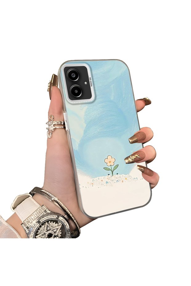 Samsung Galaxy A06 4G/5G Compatible Cute Little Flower Pattern Acrylic Back Silicone Edge Phone Case