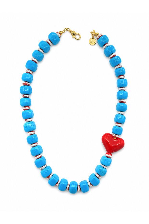 Heart ♥️ Necklace Murano Glass Beads Burcu's Collection