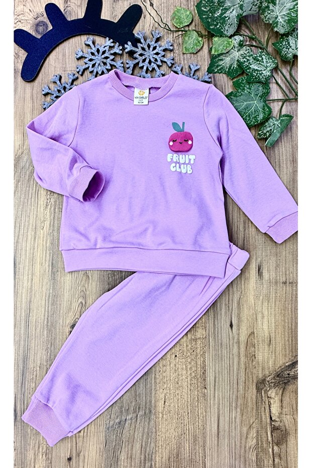 Girl's Apple Embroidered Combed Cotton Long Sleeve Set Spring and Winter