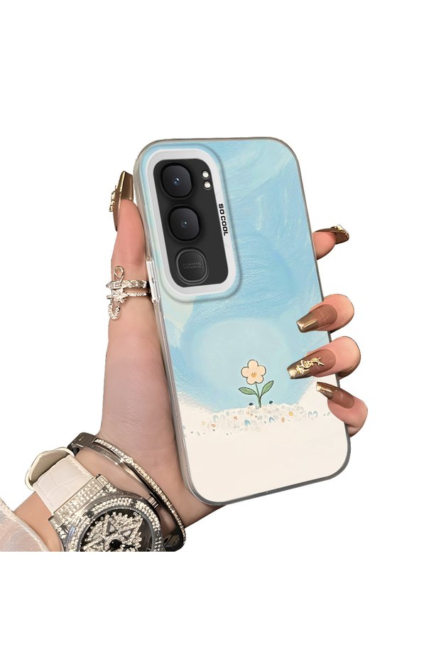 Vivo Y31/Y21D Compatible Cute Little Flower Pattern Acrylic Back Silicone Edge Phone Case
