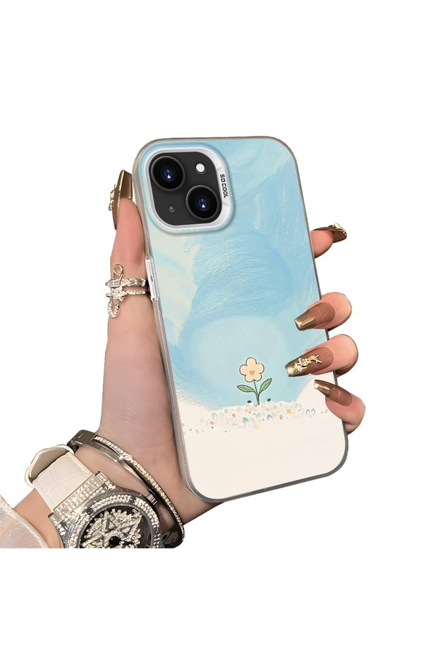 Cute Little Flower Pattern Acrylic Back Silicone Edge Phone Case Compatible with iPhone 15 Plus/14 Plus