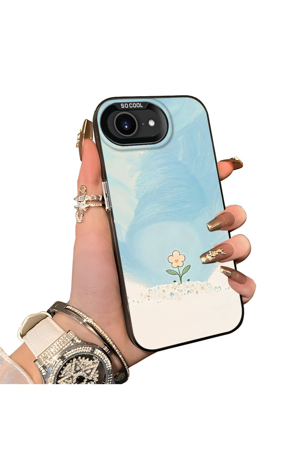 Cute Little Flower Pattern Acrylic Back Silicone Edge Phone Case Compatible with iPhone 16E