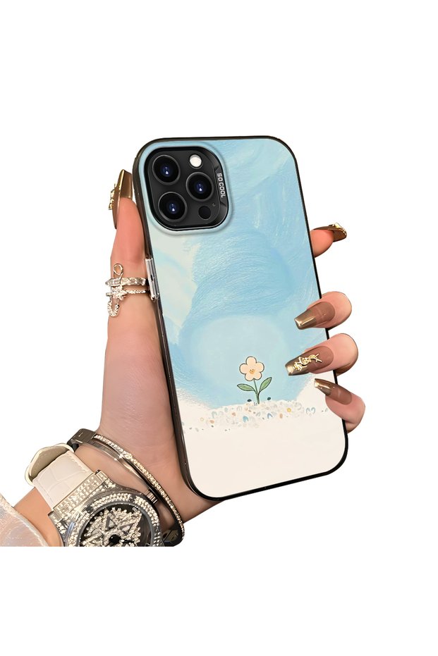 Cute Little Flower Pattern Acrylic Back Silicone Edge Phone Case Compatible with iPhone 14 Pro Max