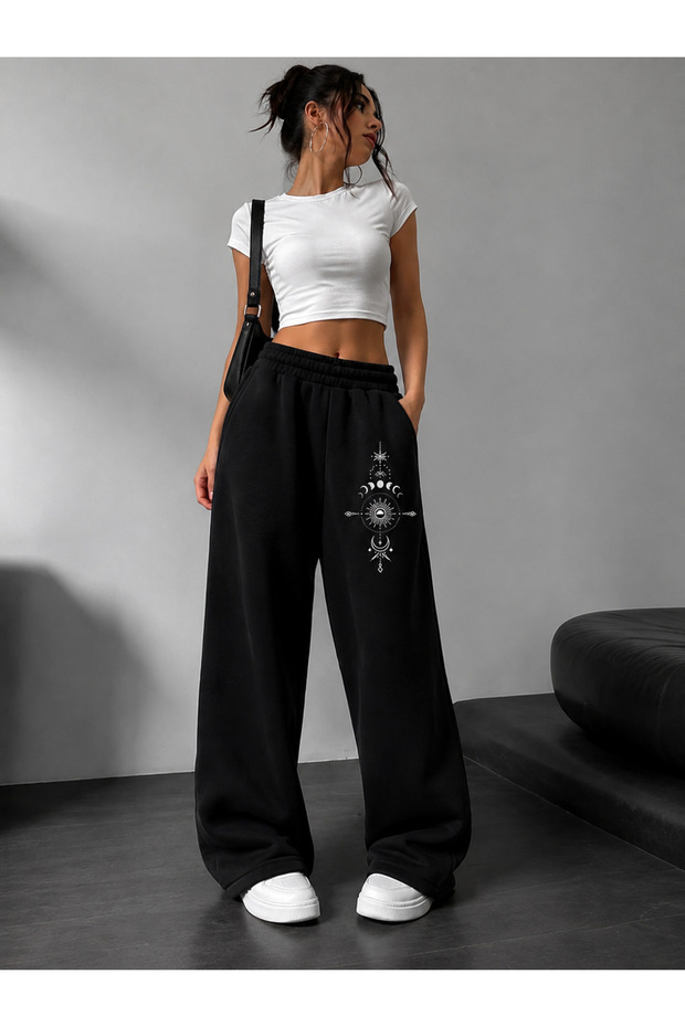 Unisex Moon Cycle Printed Winter Baggy Sweatpants