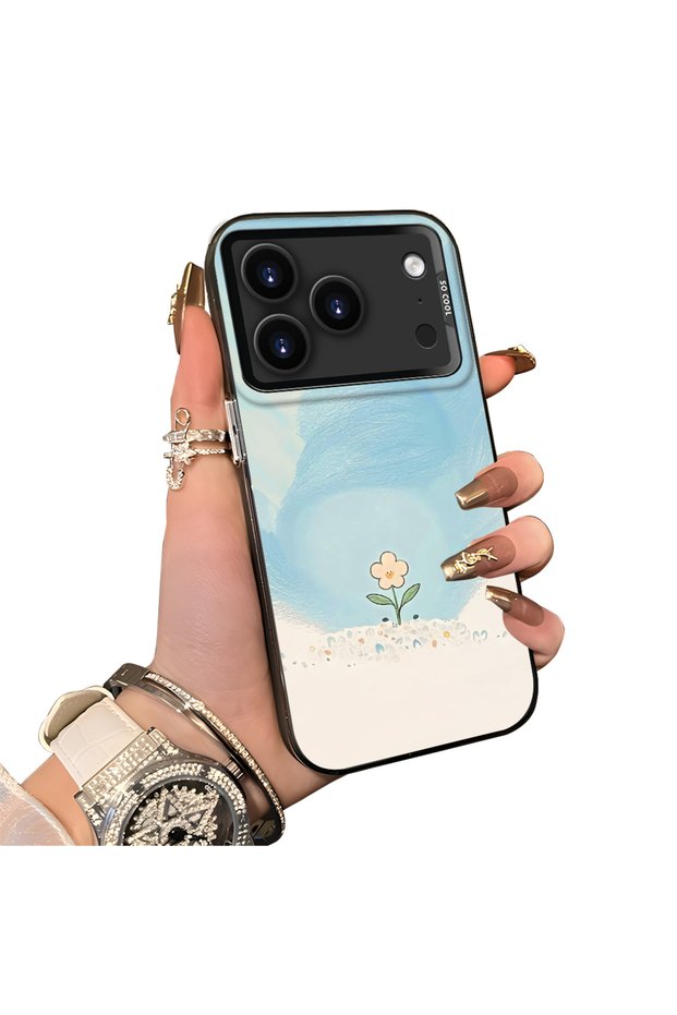 Cute Little Flower Pattern Acrylic Back Silicone Edge Phone Case Compatible with iPhone 17 Pro