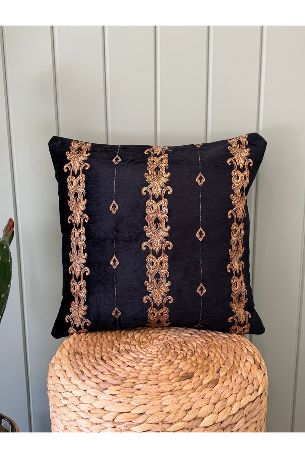 Velvet Black Woven Fabric Throw Pillow Cover