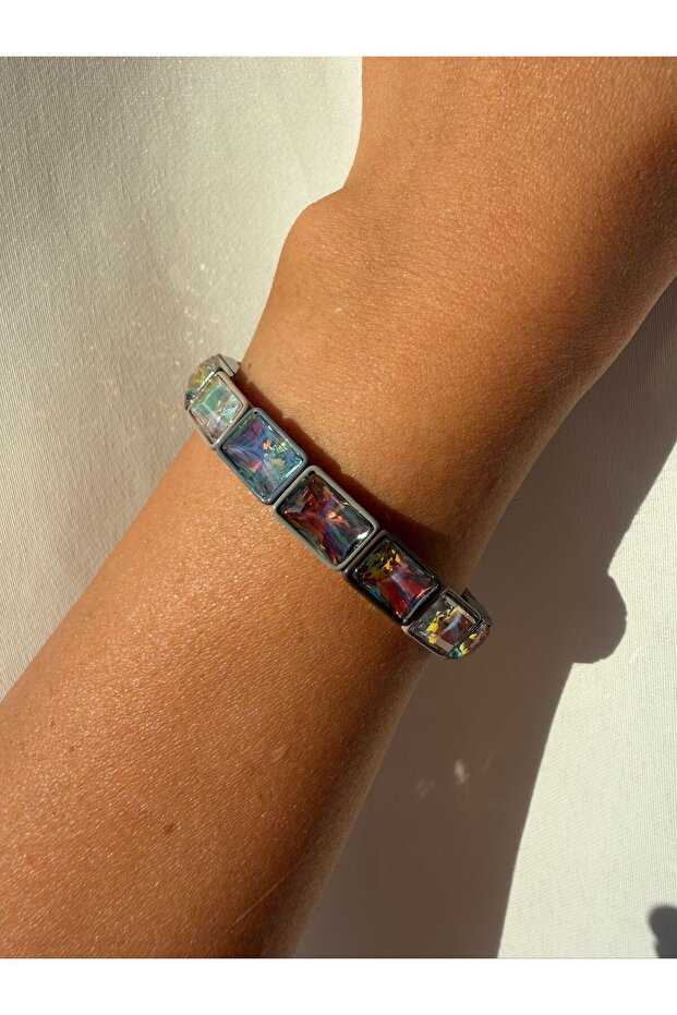 Rectangular Stone Gray Rubber Bracelet