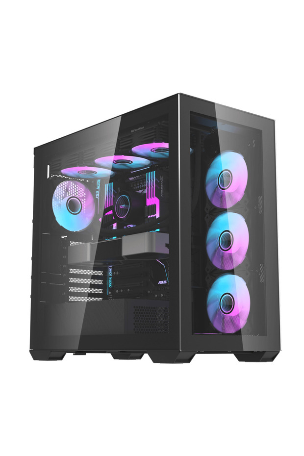 DLX4000 E-ATX PC Case, 6 Pre-Installed Fans,425mm GPU Support,360mm Radiator Support,Black