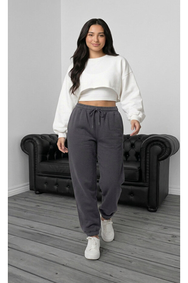Women's Winter 3-Thread Fleece Lined Casual Basic Sweatpants with Elastic Cuffs